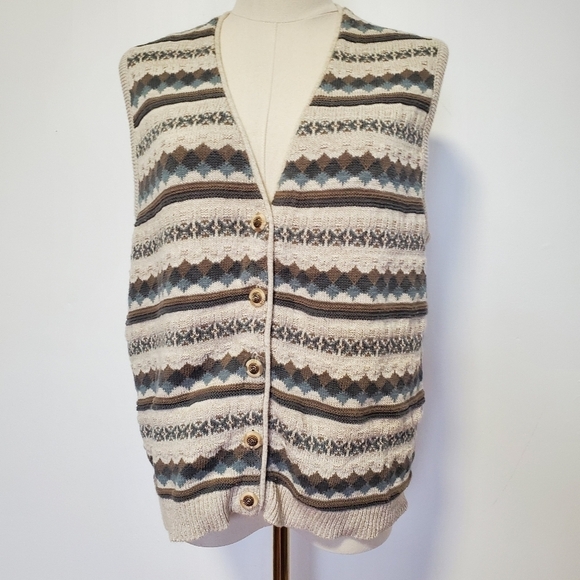 Vintage Jackets & Blazers - Vintage Braemer Jeremy Scott Button Front Cotton Blend Knit Vest